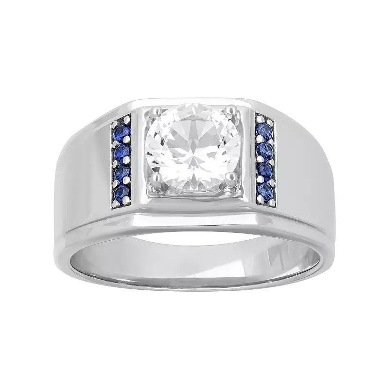 AXL Mens Sterling Silver Lab-Created White & Blue Sapphire Band Product Image