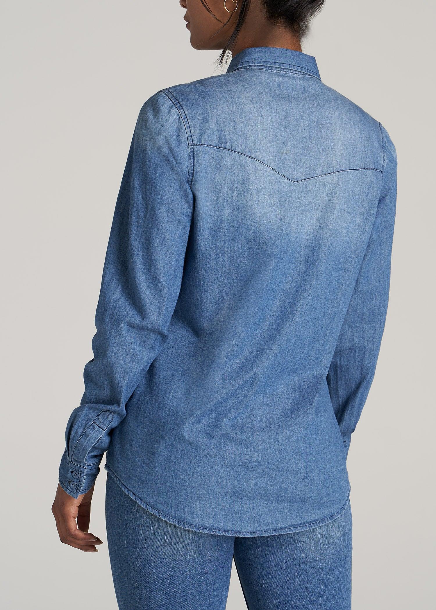 Women's Tall Denim Shirt in Faded Blue Female Product Image