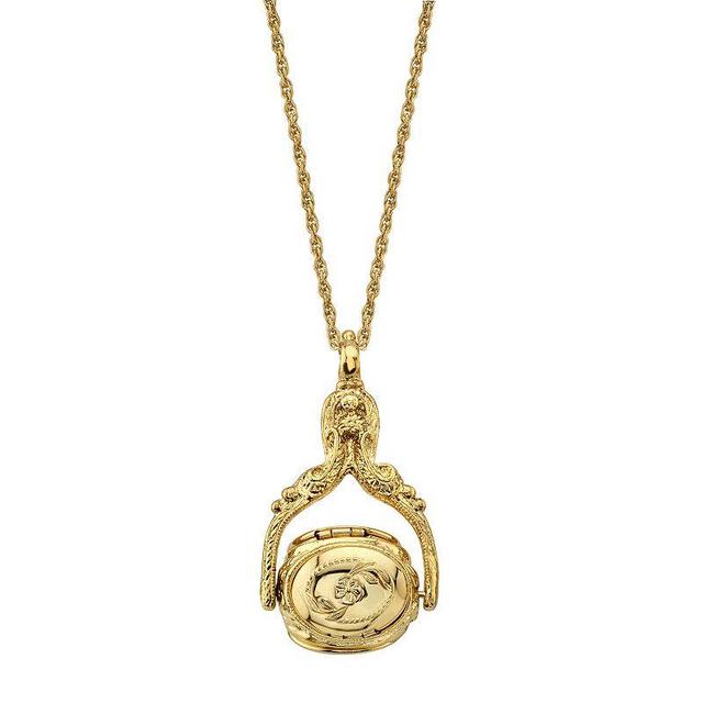 1928 Ornate Locket Pendant Necklace, Womens Gold Tone Product Image