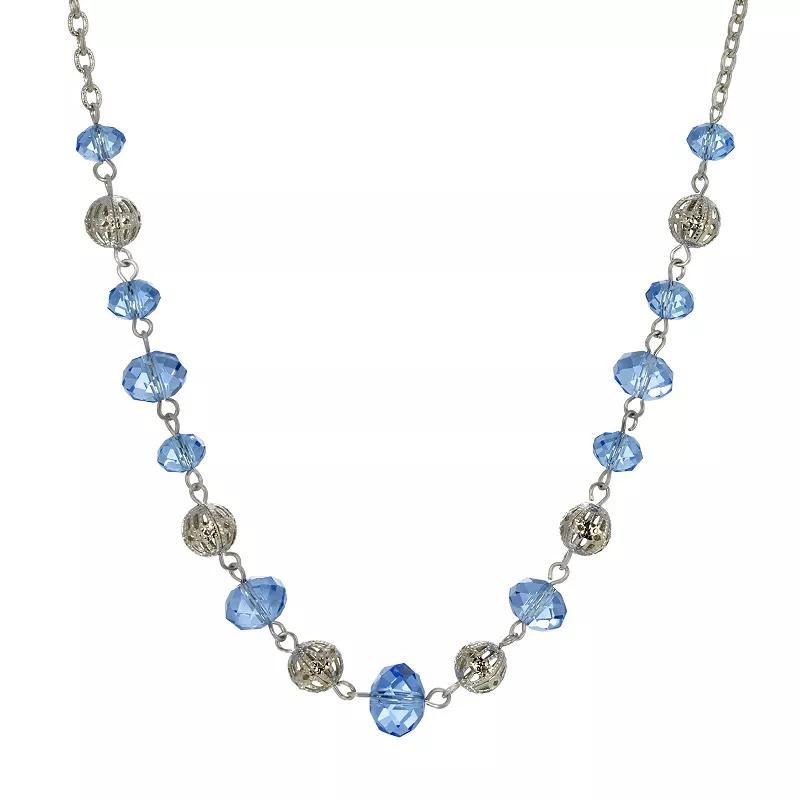 2028 Womens Silver Tone and Silver Beaded Chain Necklace - Blue Product Image