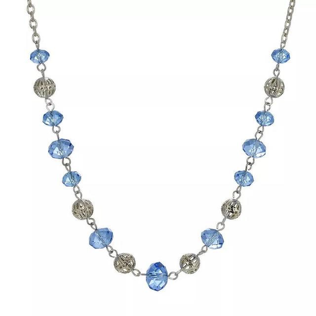 1928 Silver Tone with Blue & Silver Beaded Chain Necklace, Womens Product Image