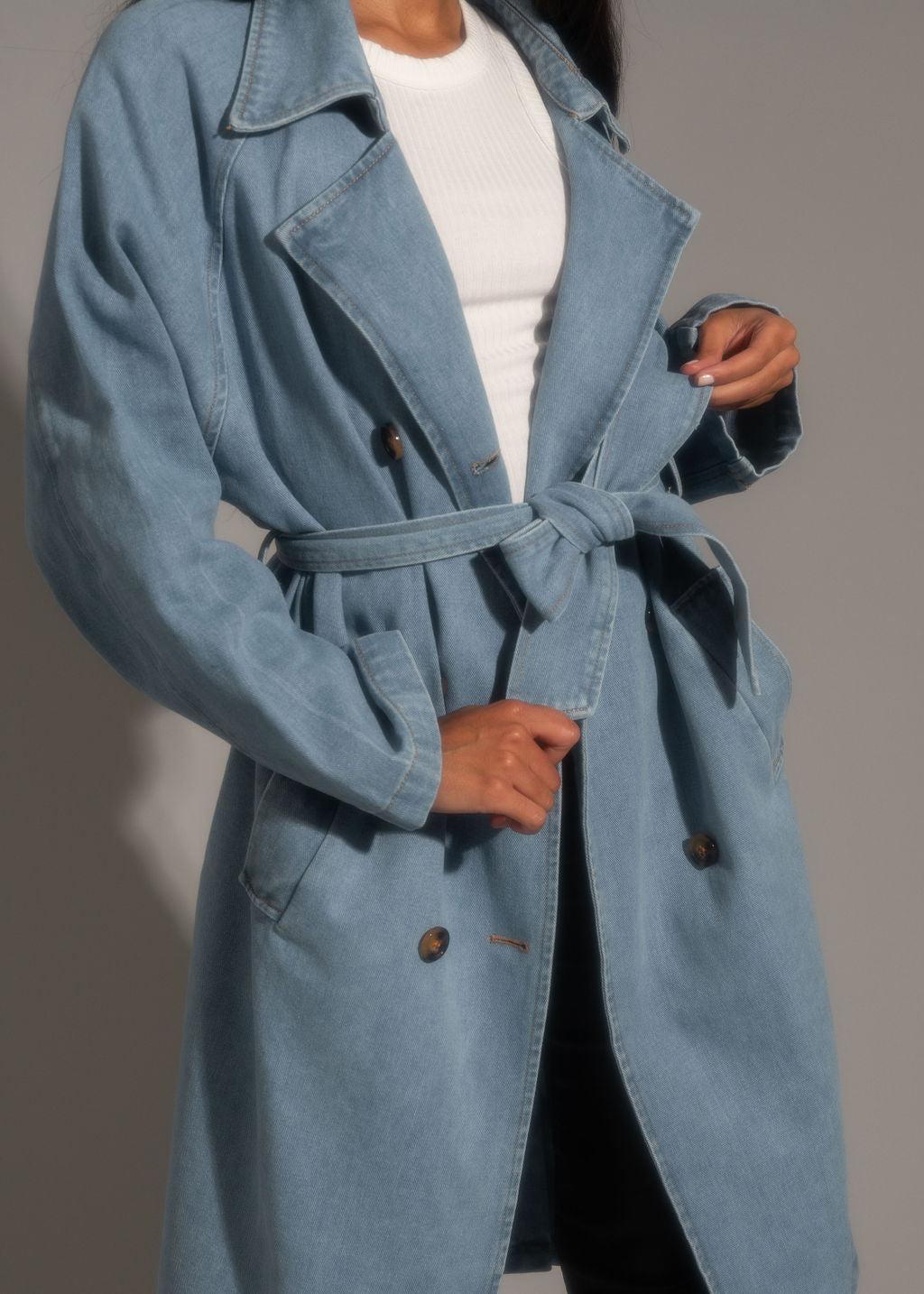 Cassis Light Wash Denim Trench Coat Product Image