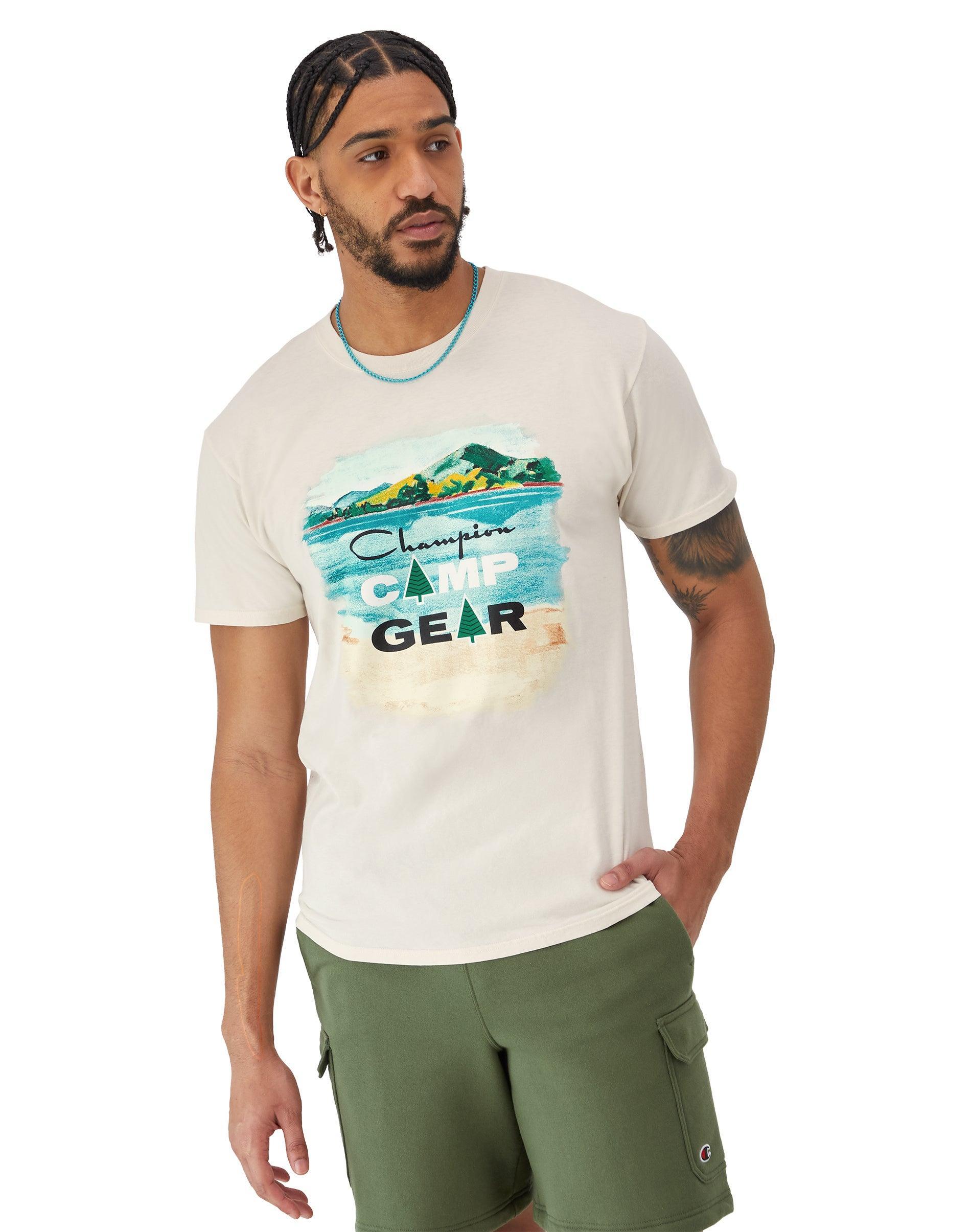 Mens Champion Classic Graphic T-Shirt, Vintage Wash, Camp Gear Comfort Natural XL Product Image