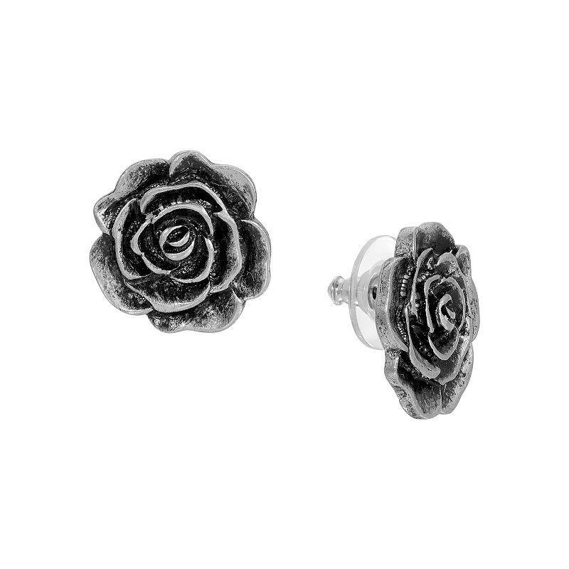 1928 Silver Tone Flower Stud Earrings, Womens, Gray Product Image