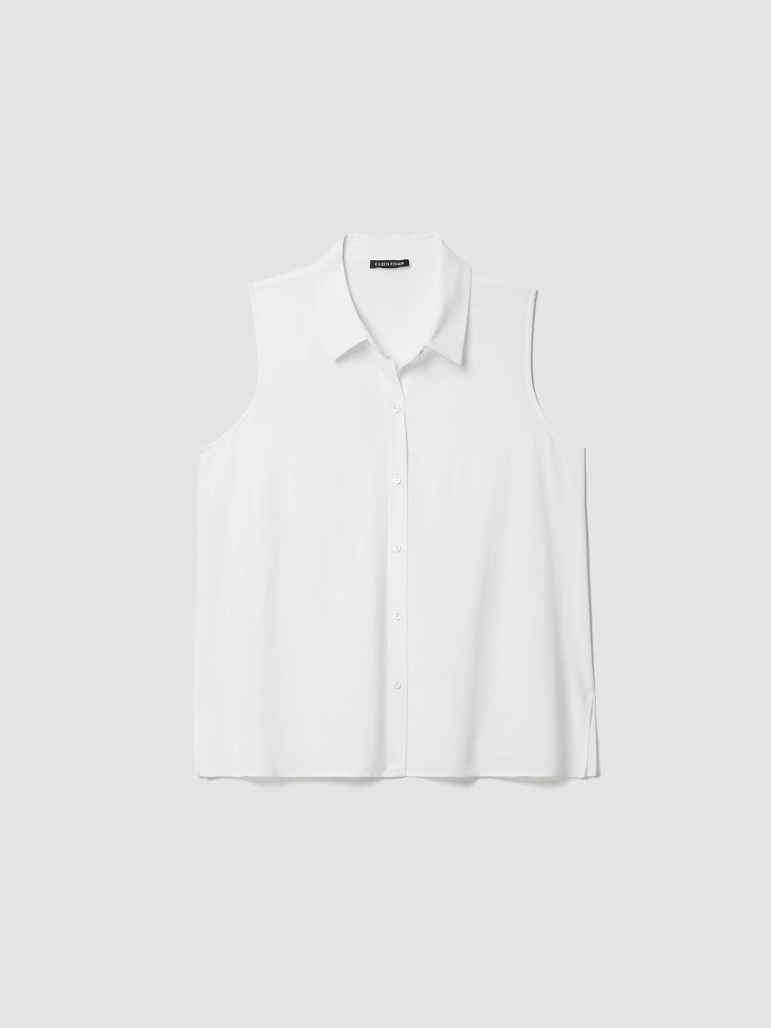 EILEEN FISHER Silk Georgette Crepe Classic Collar Sleeveless Shirtfemale Product Image