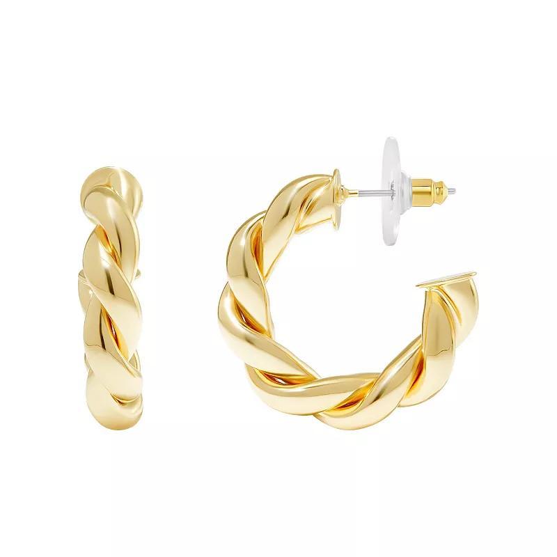 Emberly Polished Twisted C Hoop Earrings, Womens, Yellow Product Image