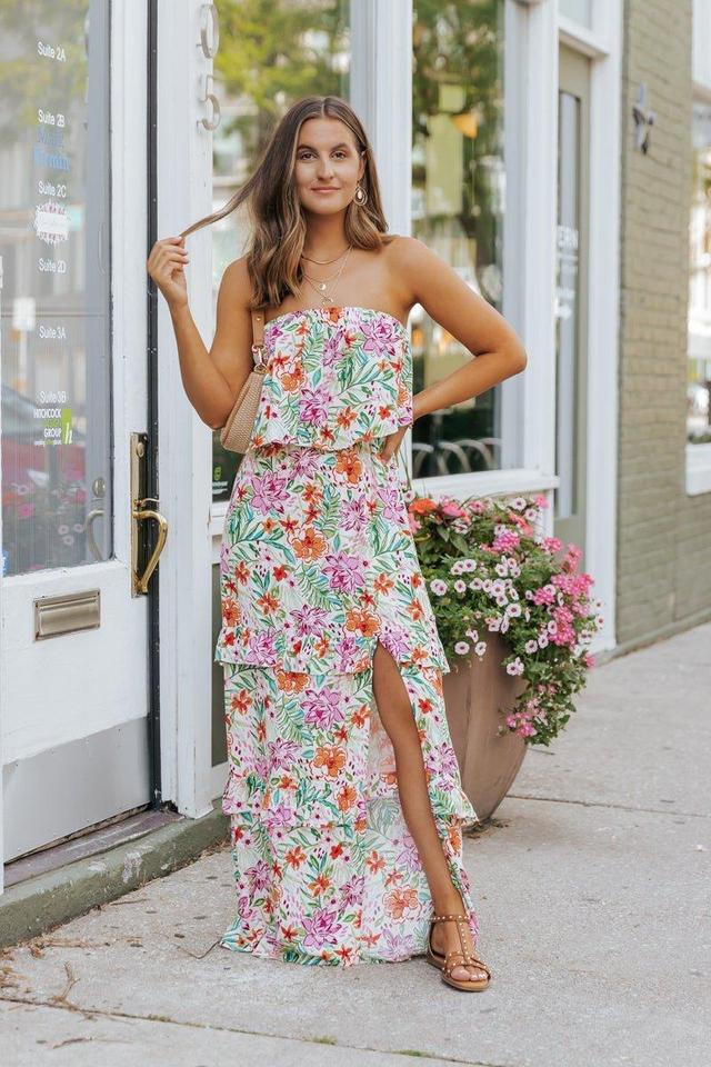 Multi Floral Strapless Slit Maxi Dress - FINAL SALE Product Image