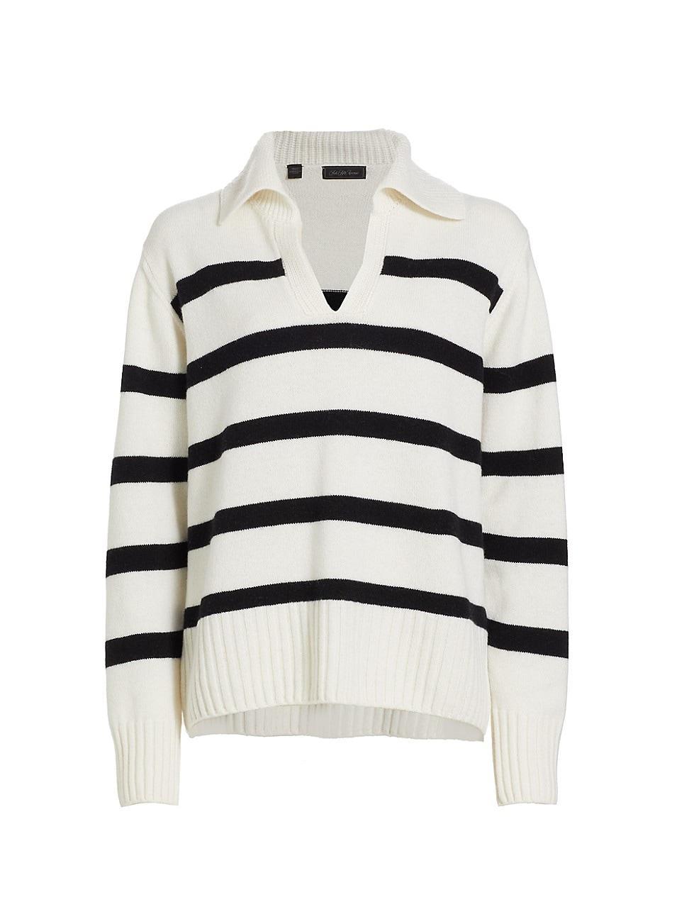 Womens Collection Stripe Wool-Blend Polo Sweater Product Image