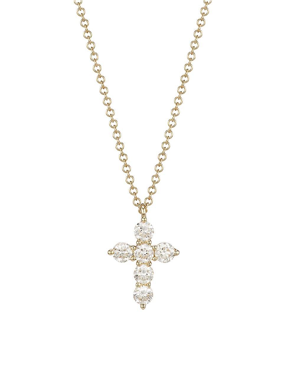 Womens 14K Yellow Gold & 0.5 TCW Diamond Cross Necklace Product Image