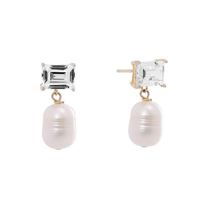 Main and Sterling Sterling Silver Cubic Zirconia & Cultured Freshwater Pearl Earrings, Womens, White Product Image