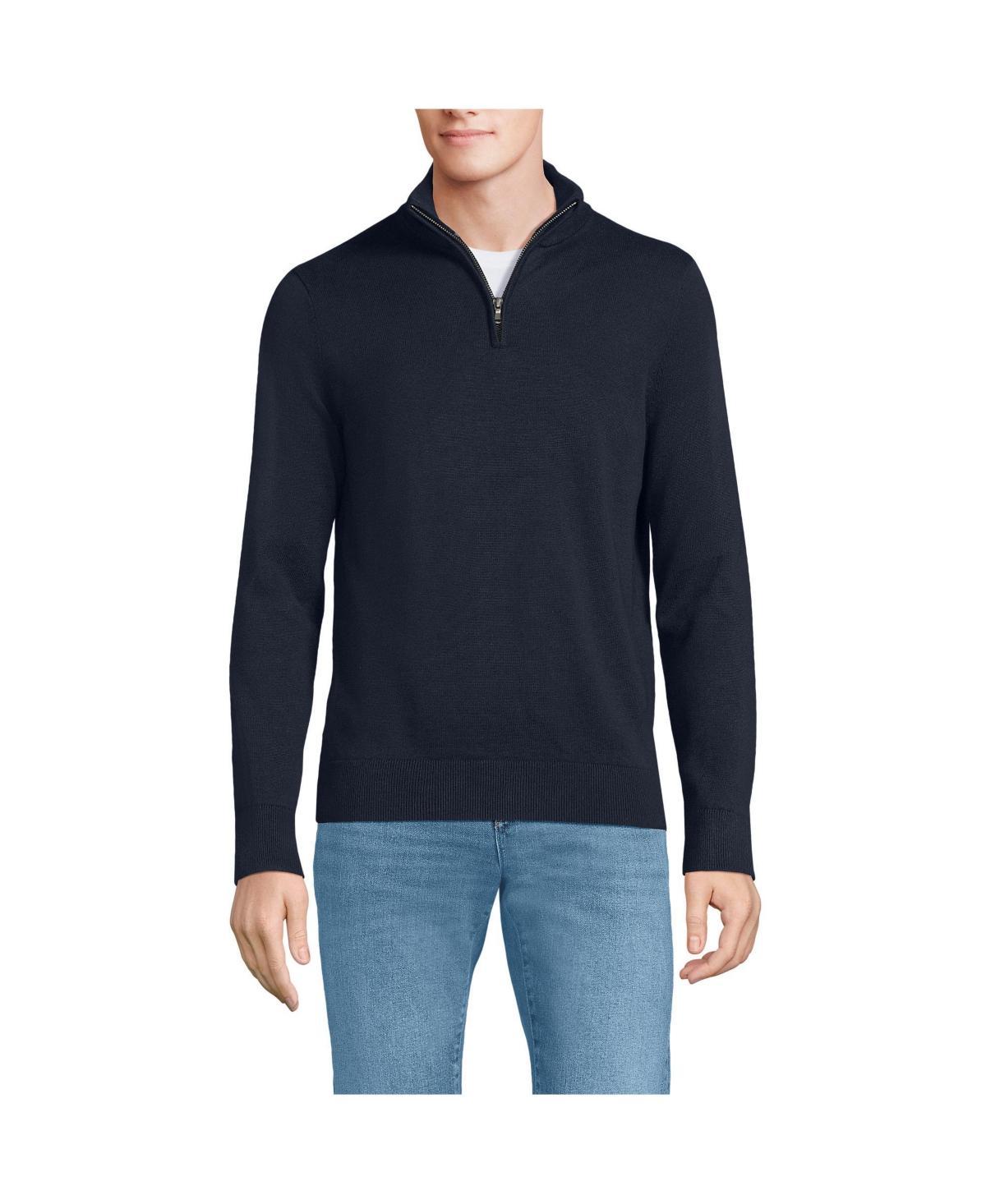 Lands End Mens Long Sleeve Fine Gauge Cotton Quarter Zip Sweater Product Image