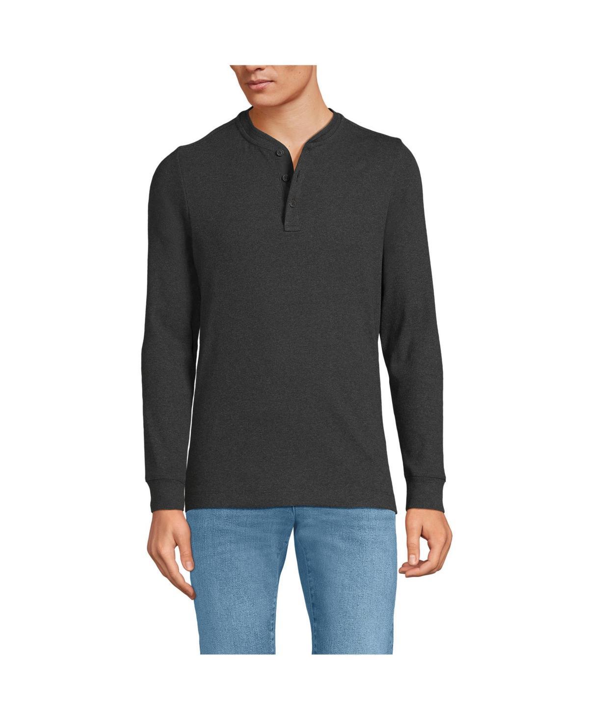 Mens Lands End Long Sleeve Rib Henley Dark Grey Heather Product Image