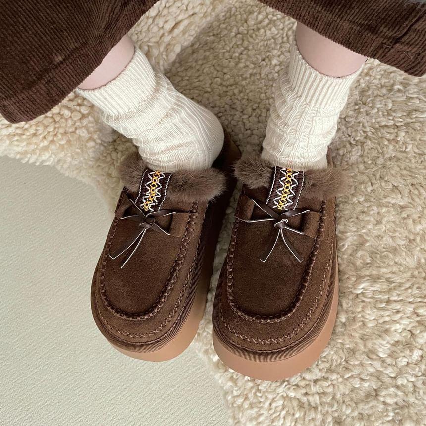 Platform Bow Accent Fleece-Lined Moccasin Mules Product Image