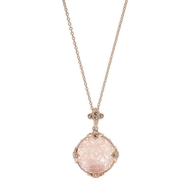 Lavish by TJM 18k Rose Gold Over Silver Rose Quartz & Marcasite Circle Pendant, Womens Multicolor Product Image