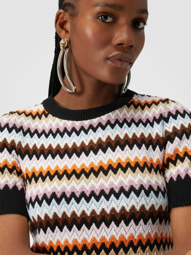 Short-sleeved crewneck pullover in zigzag wool Multicoloured | Missoni Product Image