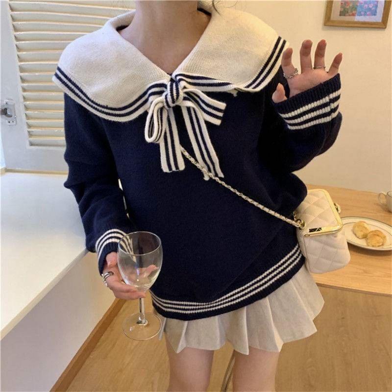 Sailor Collar Striped Sweater Product Image