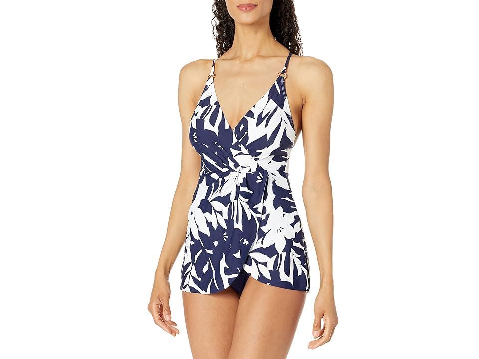 Anne Cole Surplice Maillot Swimdress (Navy White) Women's Swimsuits One Piece Product Image