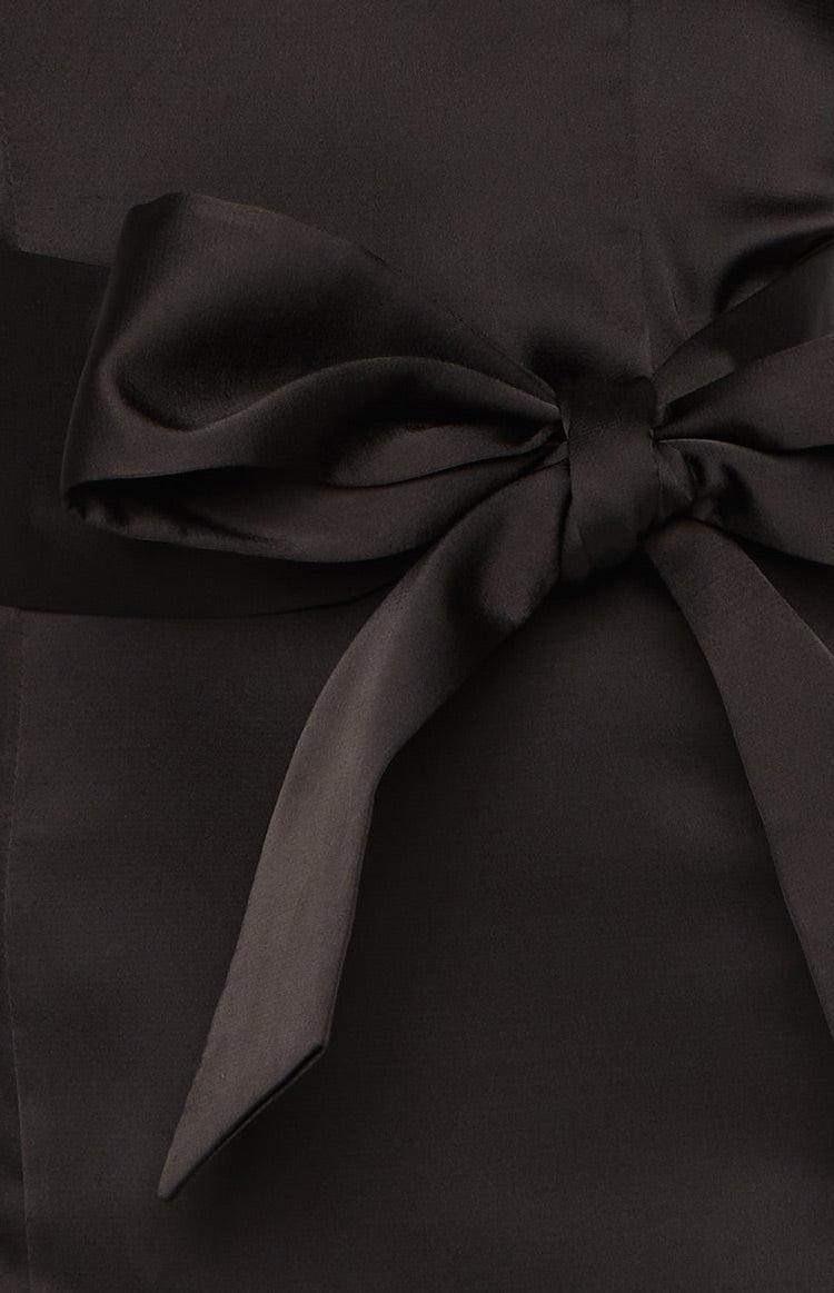 Kamie Black Satin Bow Mini Dress Product Image