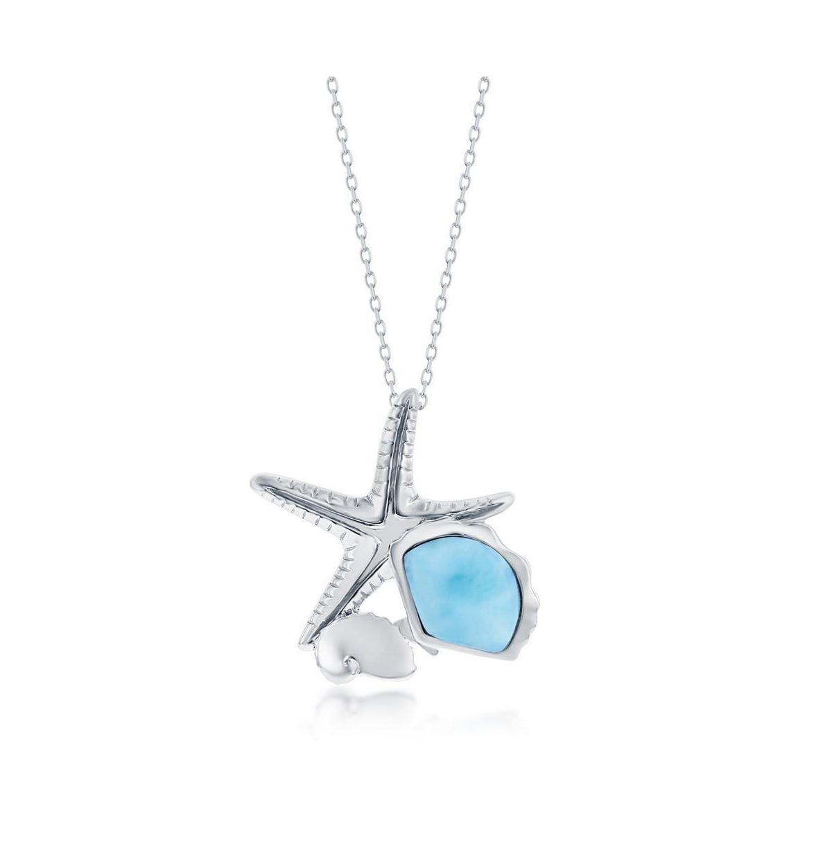 Sterling Silver Larimar Seashell & Starfish Necklace Product Image