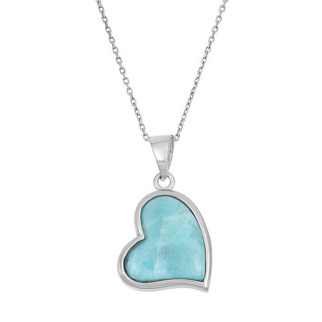 Larimar Sterling Silver Heart Halo Pendant Necklace, Womens Blue Product Image