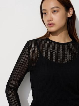 Womens Lace Crew Neck Sweater Black 2XS UNIQLO US Product Image