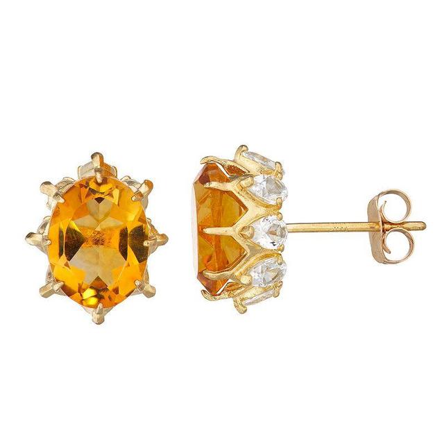 Designs by Gioelli 10k Gold Gemstone Oval Crown Stud Earrings, Womens, Citrine Product Image