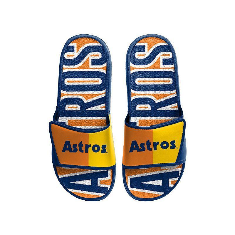 Mens FOCO Houston Astros Retro Colorblock Logo Gel Slide Sandals Product Image