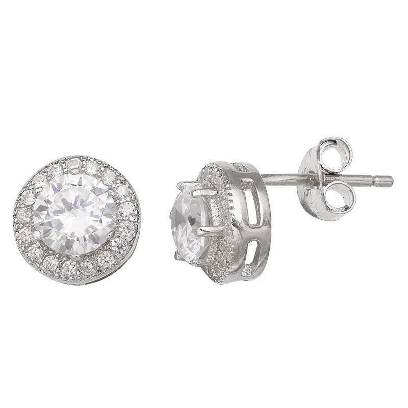 PRIMROSE Sterling Silver Cubic Zirconia Halo Stud Earrings, Womens Product Image