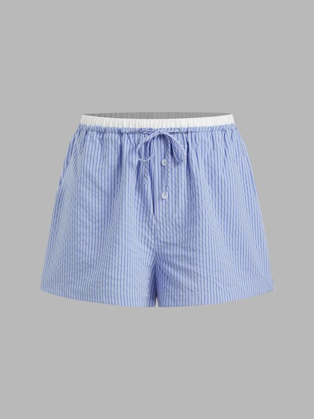 Mid Rise Striped Contrasting Binding Pocket Knotted Micro Shorts Product Image