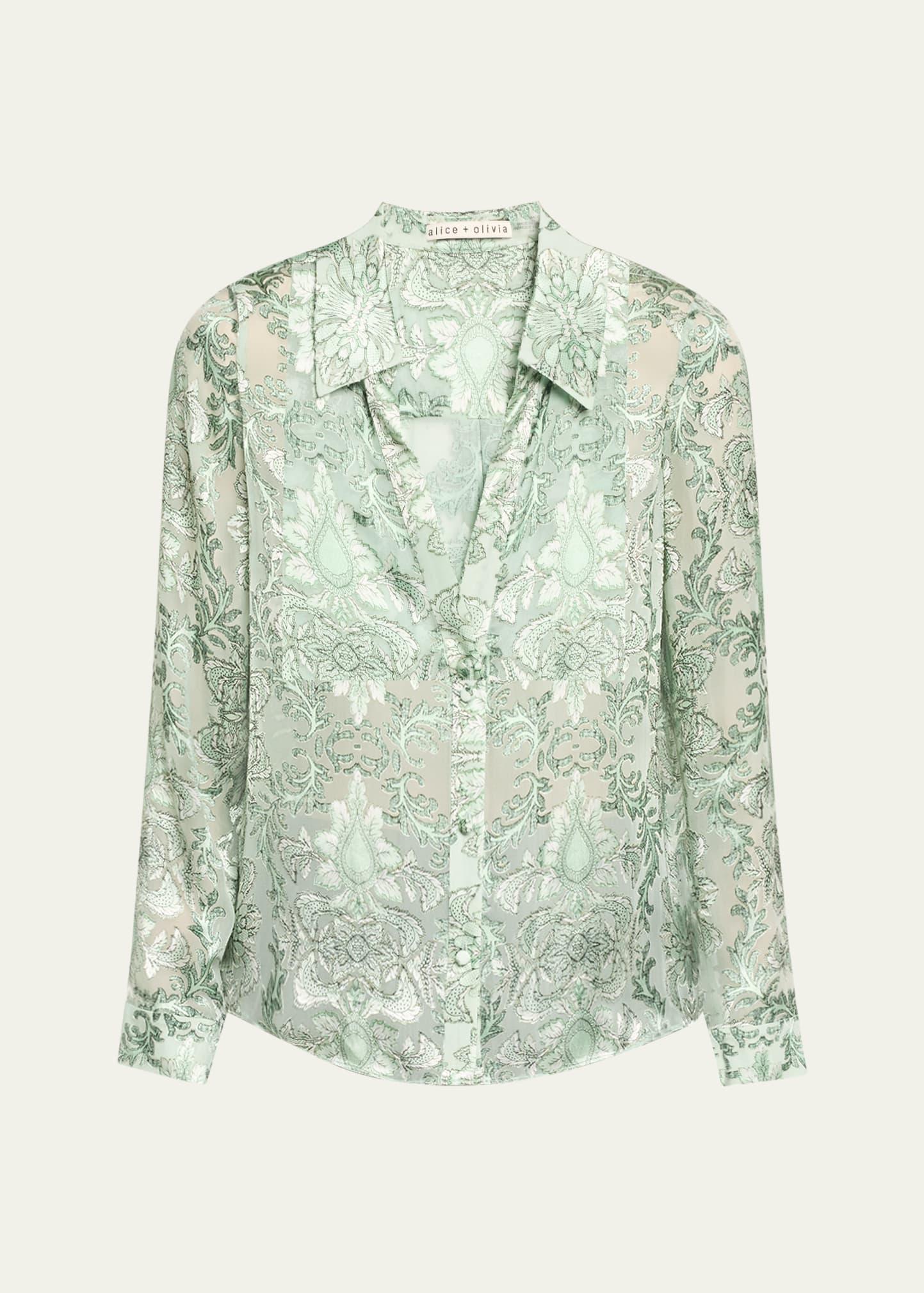 ALICE AND OLIVIA Eloise Button Down Blouse In Vanity Pistachio Product Image