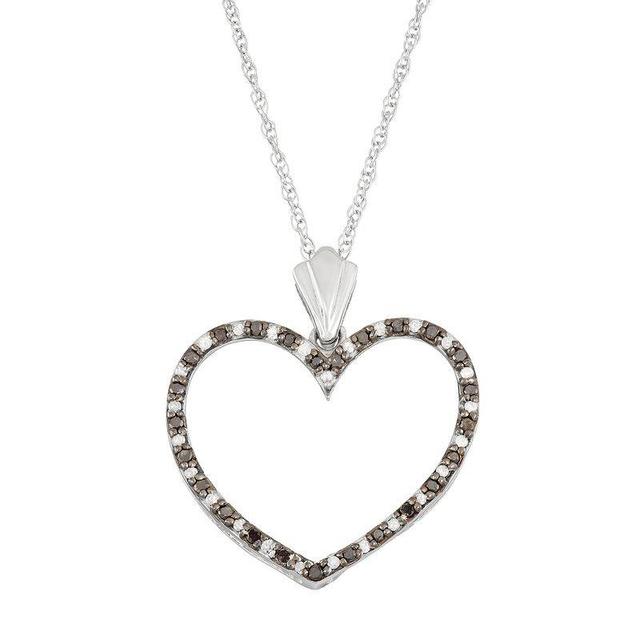 Sterling Silver 1/3 Carat T.W. Black & White Diamond Heart Pendant Necklace, Womens, Size: 18 Product Image