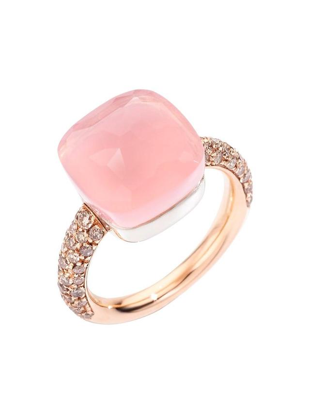 Womens Nudo 18K Rose Gold & White Gold, Rose Quartz & Diamond Maxi Square Ring Product Image