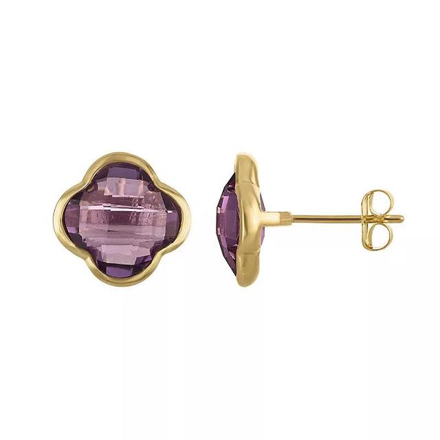 Tiara 10k Gold Gemstone Clover Stud Earrings, Womens, Purple Product Image