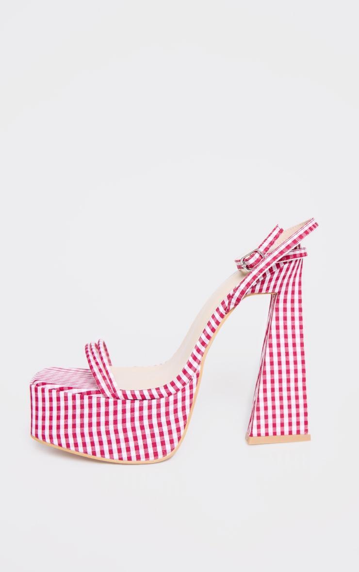 Red Gingham Square Toe Platform Heeled Sandals Product Image