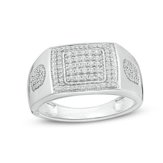 Men's 1/2 CT. T.w. Composite Diamond Square Frame Ring in Sterling Silver Product Image