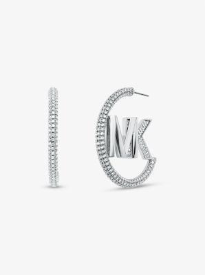 Precious Metal-Plated Brass Pavé Logo Hoop Earrings Product Image