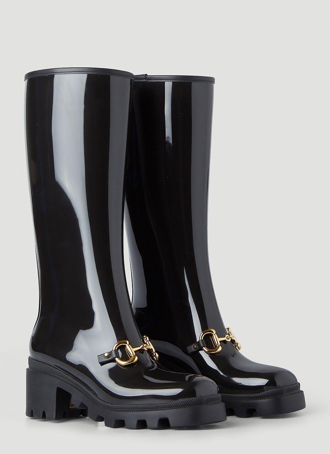 Horsebit Rubber Knee-high Boots In Black Product Image