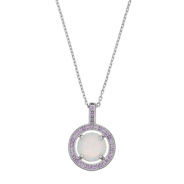 Sterling Silver Lab-Created Opal &Cubic Zirconia Halo Pendant, Womens Purple Product Image