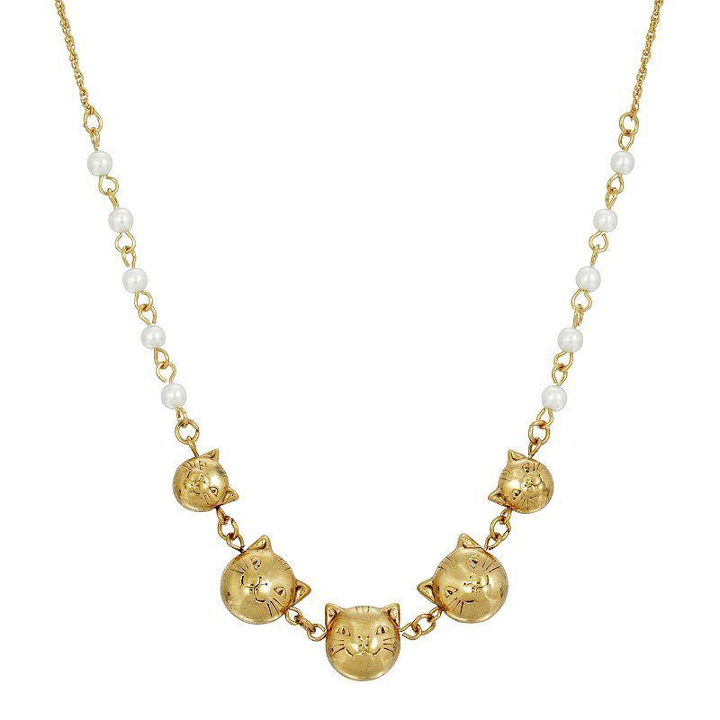 1928 Silver Tone Multi Cat & Faux Pearl Chain Necklace, Womens, Gold Tone Product Image