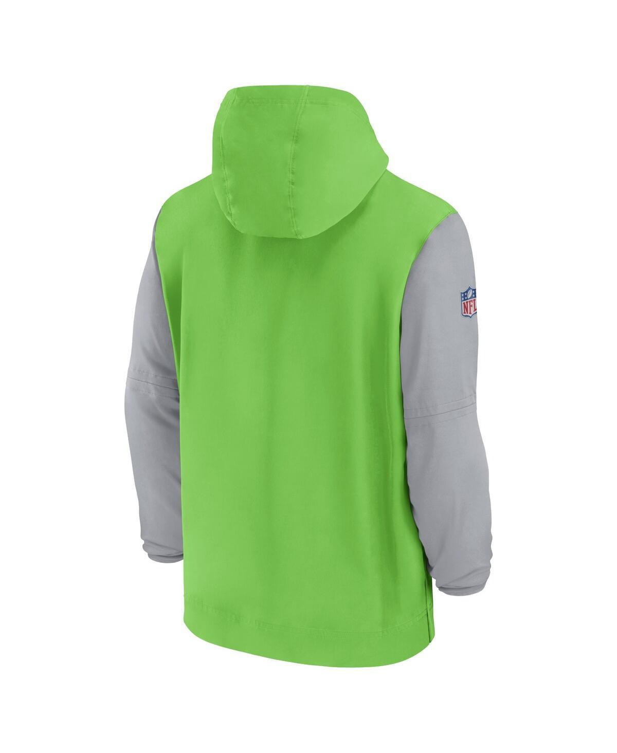 NIKE Men's Neon Green/gray Seattle Seahawks 2024/25 Sideline Pre-game Player 1/2-zip Hoodie Jacket In Neon Green,gray Product Image