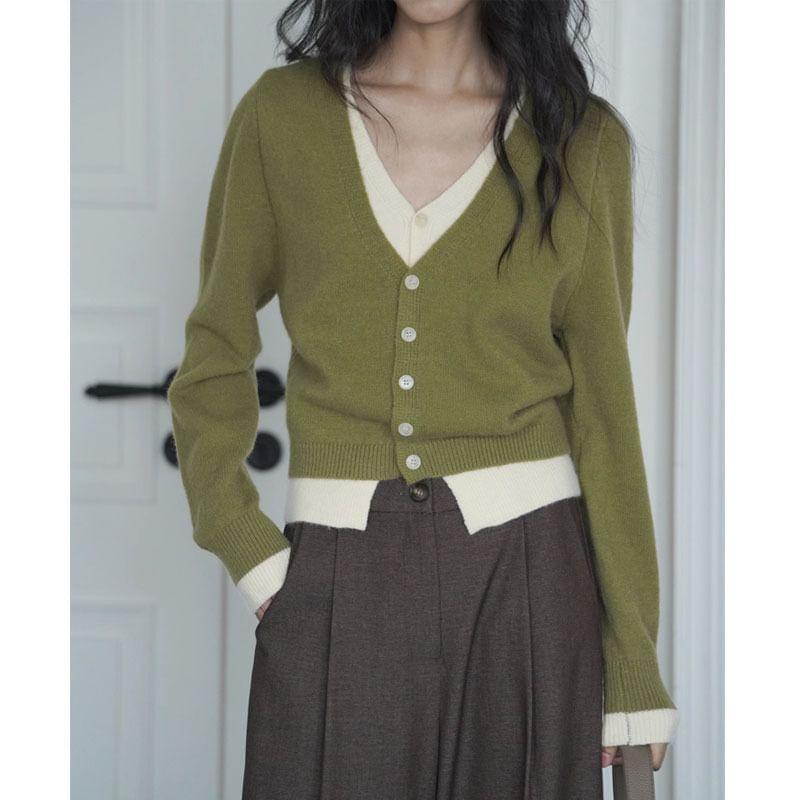 V-Neck Mock Two Piece Cardigan Product Image