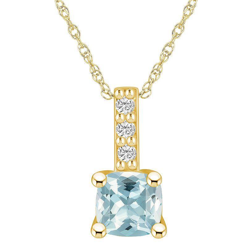 Alyson Layne 14k Gold Cushion Aquamarine & Diamond Accent Pendant Necklace, Womens Blue Product Image