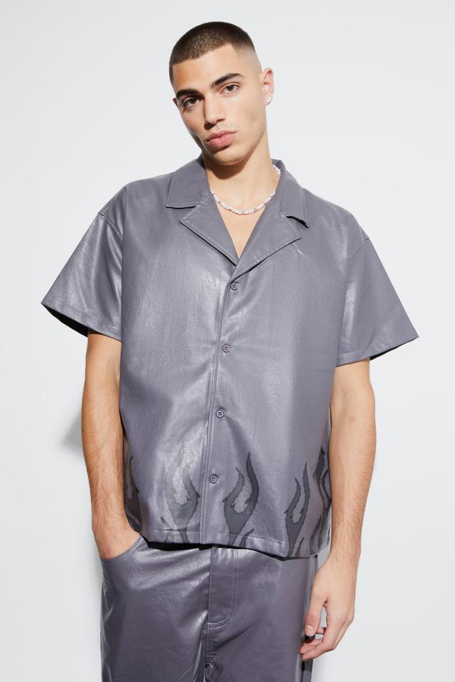 Short Sleeve Boxy Flame Hem Shirt | boohooMAN USA Product Image