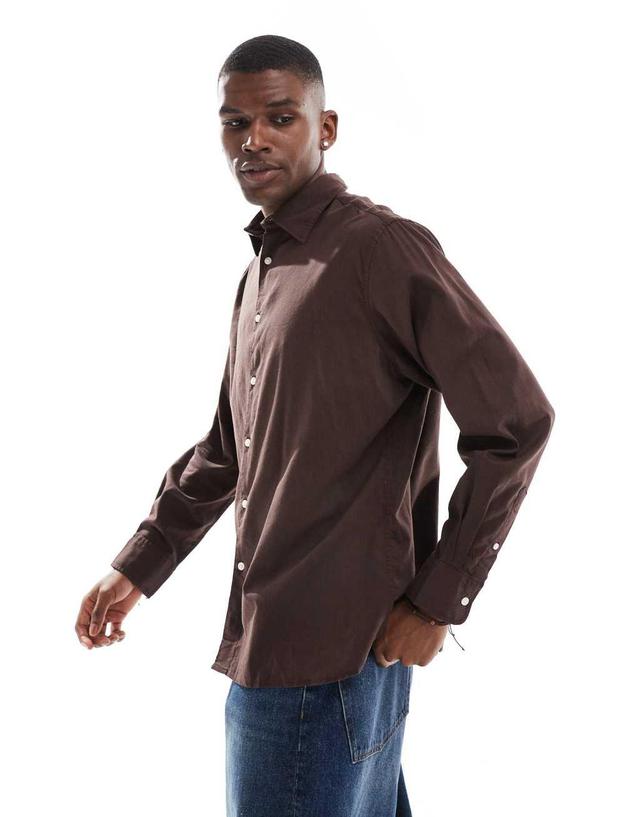 Jack & Jones oversized cotton shirt in chocolate brown Product Image