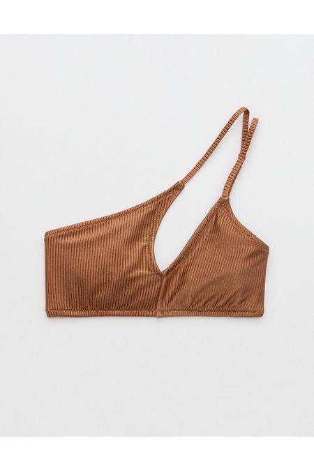 Aerie Shine Rib One Shoulder Bandeau Bikini Top Women's Product Image