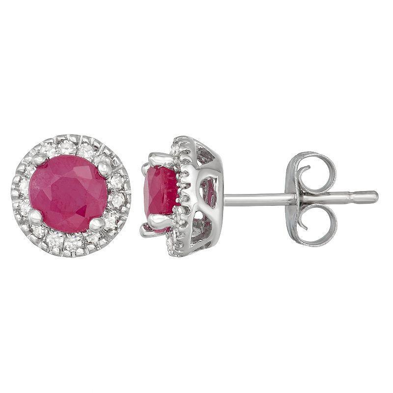 The Regal Collection 14k Gold Ruby & 1/8 Carat T.W. IGL Certified Diamond Tiered Halo Stud Earrings, Womens Product Image