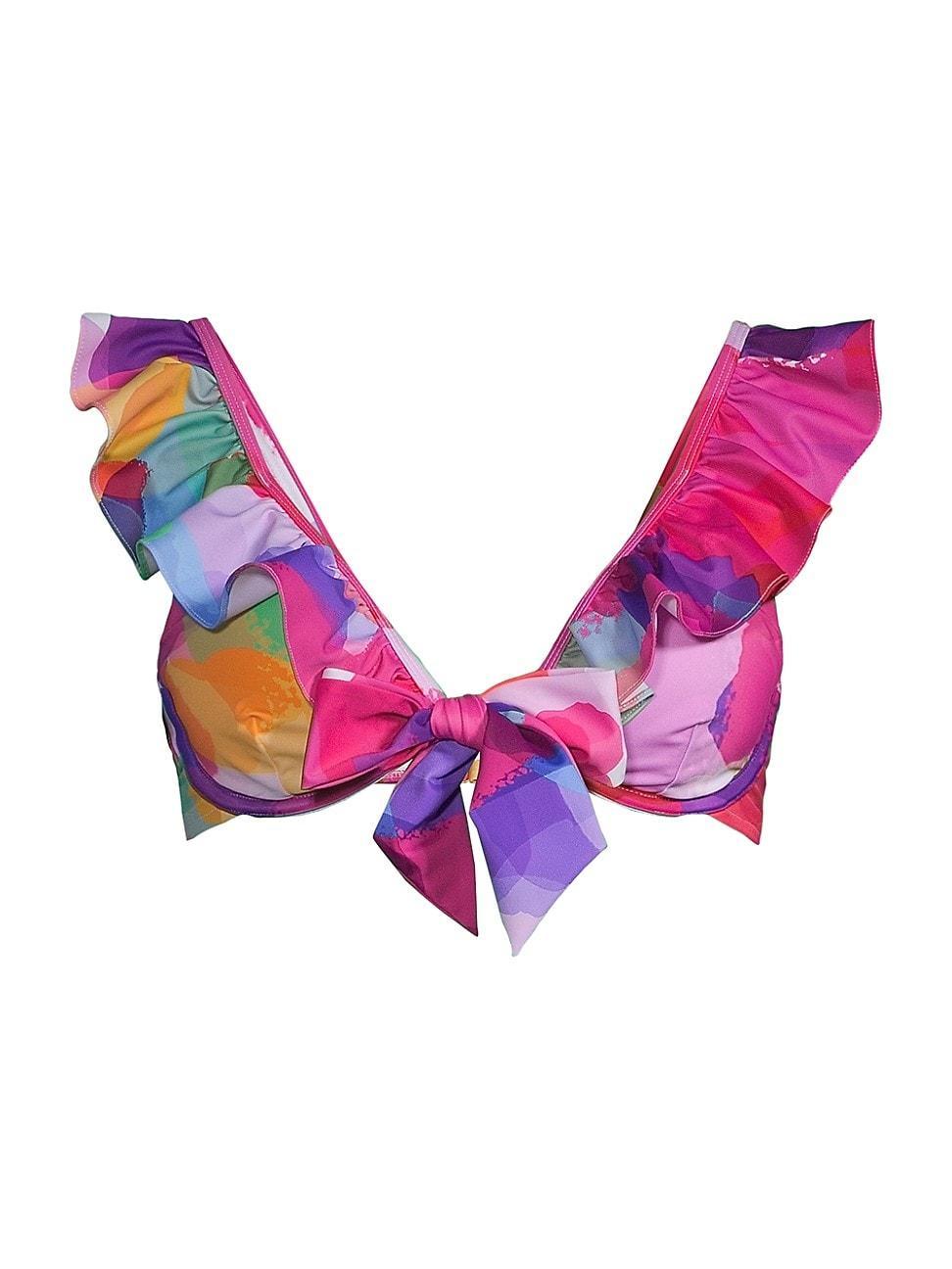 Womens Rainbow Waterfall Ruffled Bikini Top Product Image