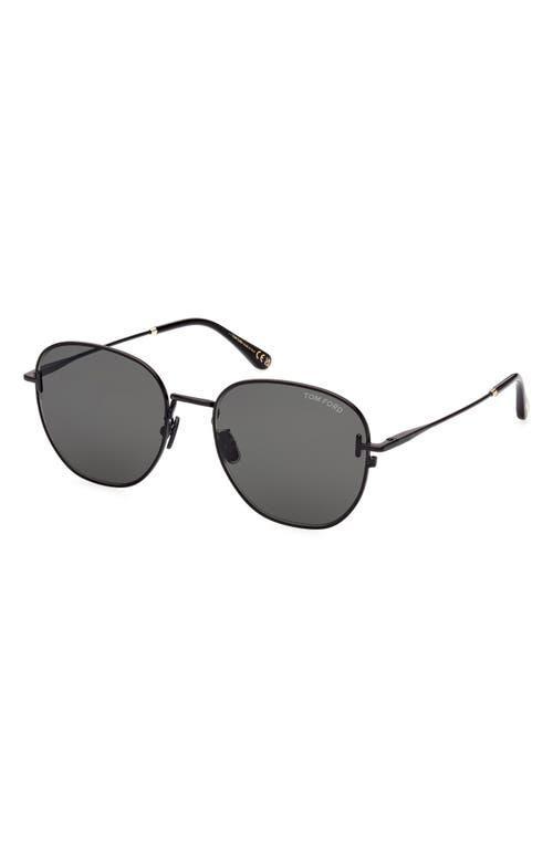 TOM FORD Round 56mm Sunglasses In Matte Black/smoke Product Image