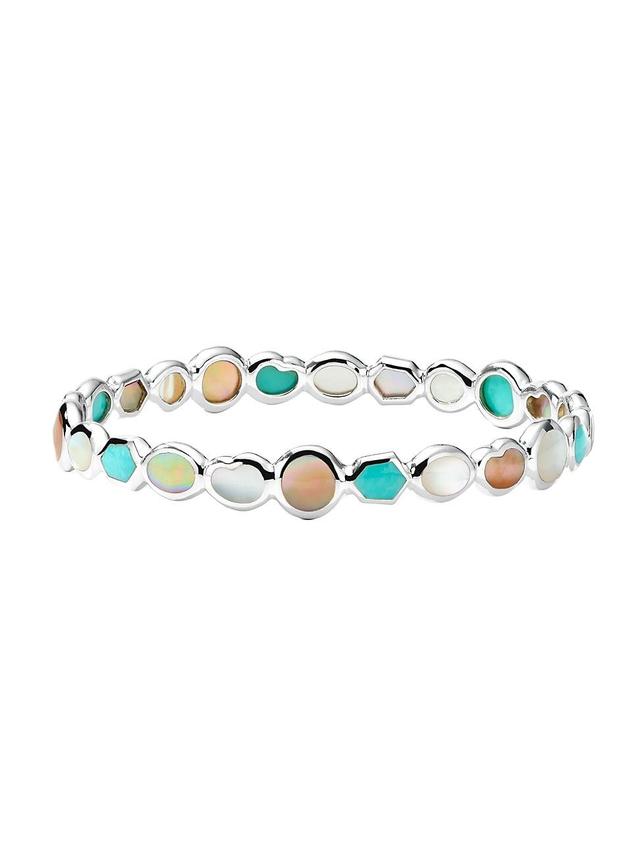 Womens Polished Rock Candy All-Over Stone Isola Sterling Silver, Turquoise & Mother-of-Pearl Bangle Product Image