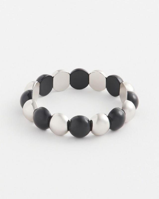 Silver Tone & Black Beaded Stretch Bracelet Product Image